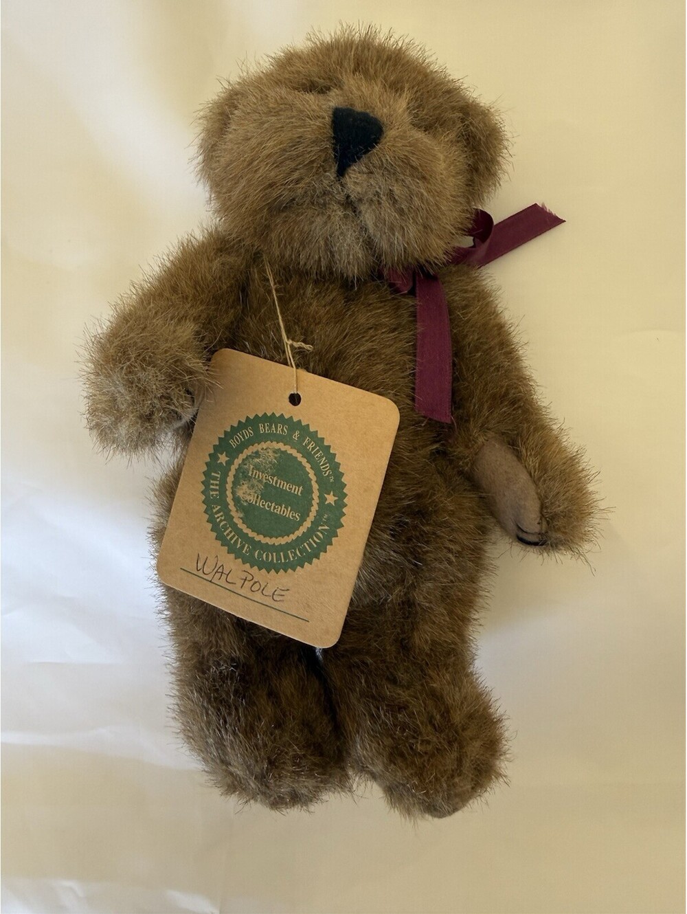 Vintage NEW Boyds Bear Jointed Walpole NWT Golden Brown Articulating Ribbon